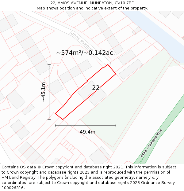 22, AMOS AVENUE, NUNEATON, CV10 7BD: Plot and title map