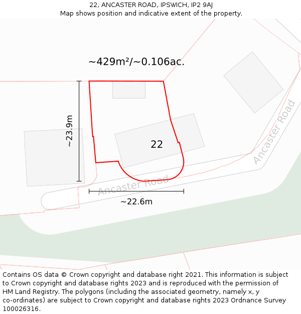 22, ANCASTER ROAD, IPSWICH, IP2 9AJ: Plot and title map