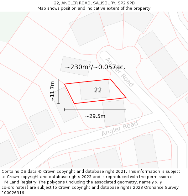 22, ANGLER ROAD, SALISBURY, SP2 9PB: Plot and title map