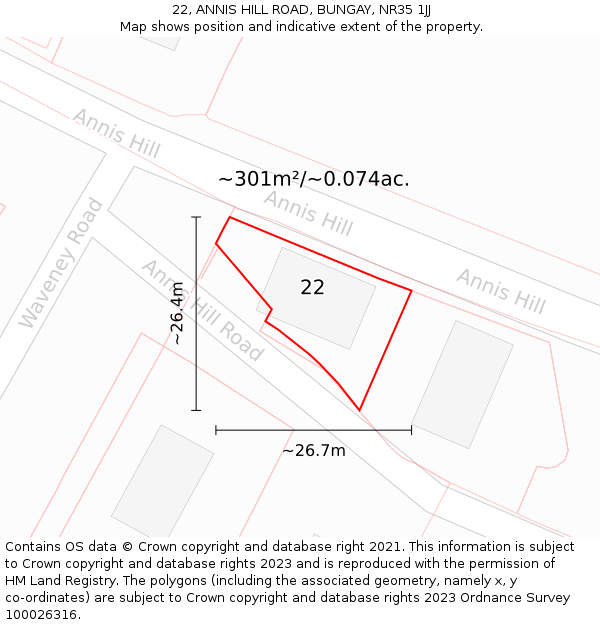 22, ANNIS HILL ROAD, BUNGAY, NR35 1JJ: Plot and title map