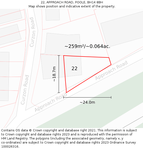 22, APPROACH ROAD, POOLE, BH14 8BH: Plot and title map