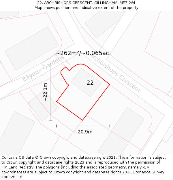 22, ARCHBISHOPS CRESCENT, GILLINGHAM, ME7 2WL: Plot and title map