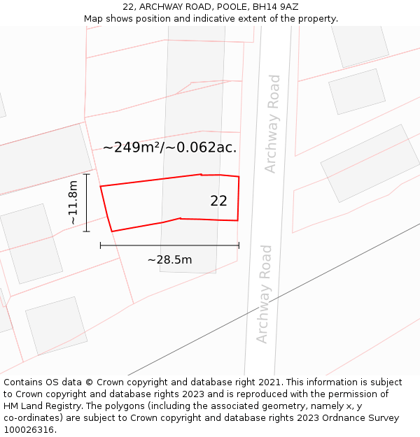22, ARCHWAY ROAD, POOLE, BH14 9AZ: Plot and title map