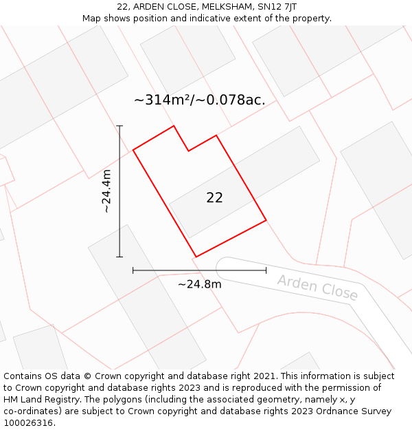 22, ARDEN CLOSE, MELKSHAM, SN12 7JT: Plot and title map