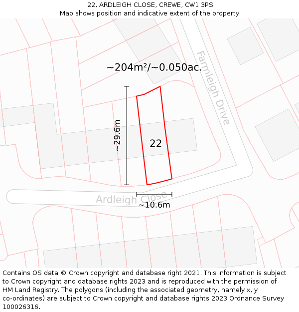 22, ARDLEIGH CLOSE, CREWE, CW1 3PS: Plot and title map