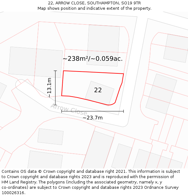 22, ARROW CLOSE, SOUTHAMPTON, SO19 9TR: Plot and title map