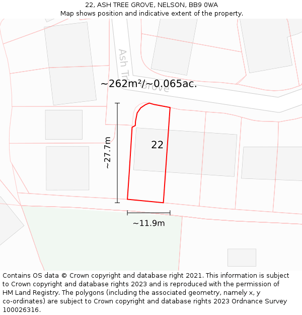 22, ASH TREE GROVE, NELSON, BB9 0WA: Plot and title map