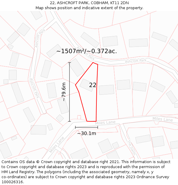 22, ASHCROFT PARK, COBHAM, KT11 2DN: Plot and title map