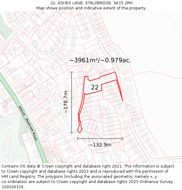 22, ASHES LANE, STALYBRIDGE, SK15 2RH: Plot and title map