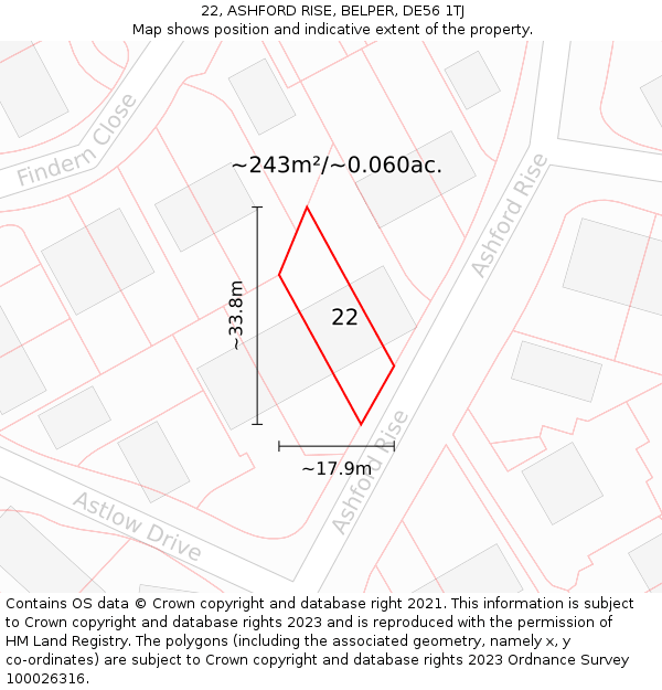 22, ASHFORD RISE, BELPER, DE56 1TJ: Plot and title map