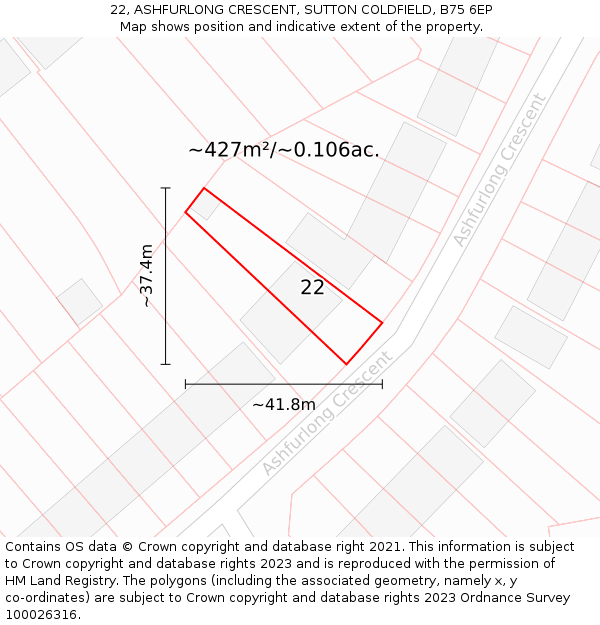 22, ASHFURLONG CRESCENT, SUTTON COLDFIELD, B75 6EP: Plot and title map