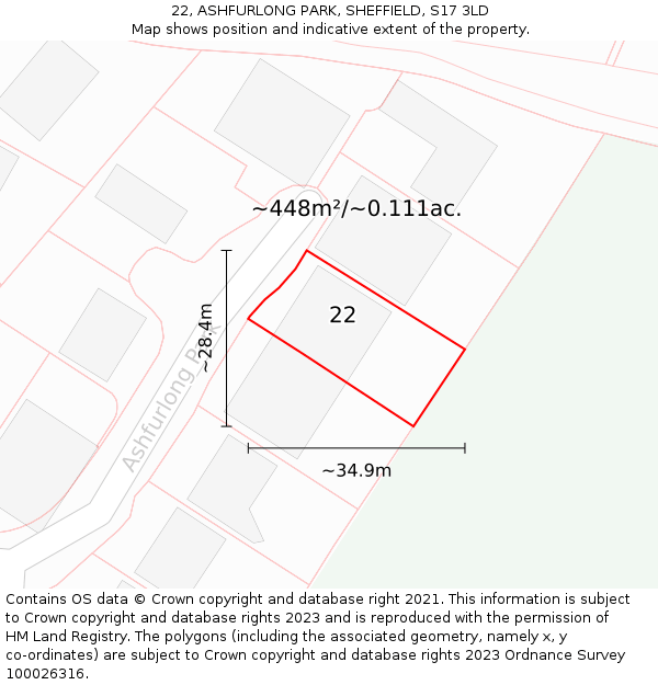 22, ASHFURLONG PARK, SHEFFIELD, S17 3LD: Plot and title map