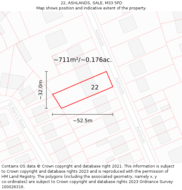 22, ASHLANDS, SALE, M33 5PD: Plot and title map