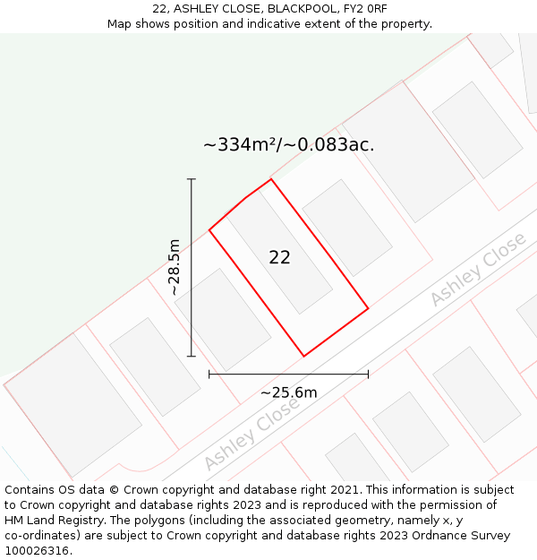 22, ASHLEY CLOSE, BLACKPOOL, FY2 0RF: Plot and title map