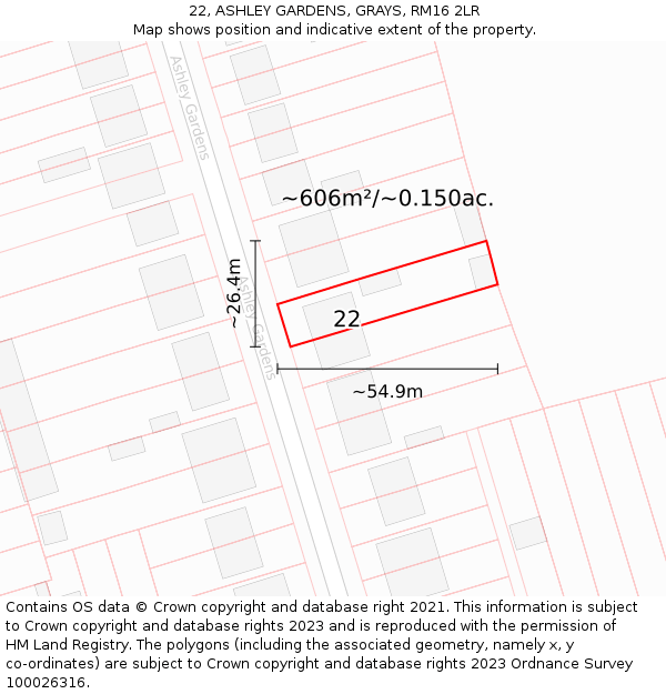 22, ASHLEY GARDENS, GRAYS, RM16 2LR: Plot and title map