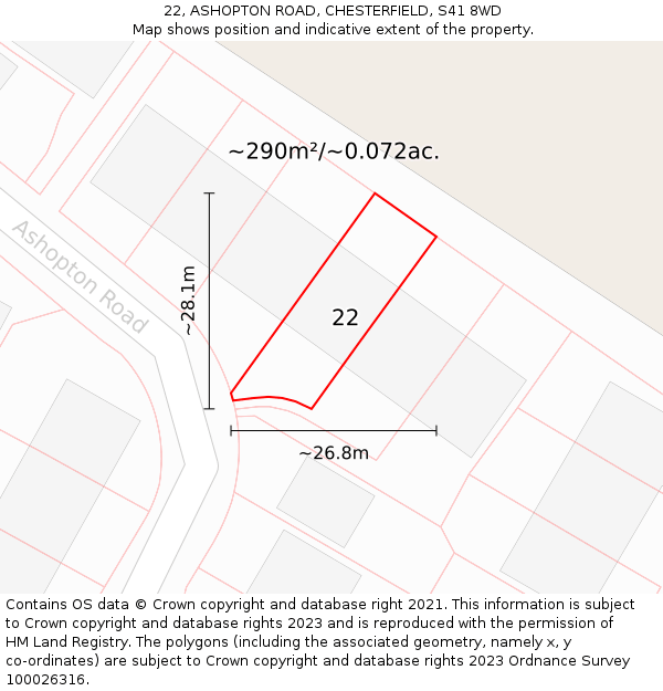 22, ASHOPTON ROAD, CHESTERFIELD, S41 8WD: Plot and title map