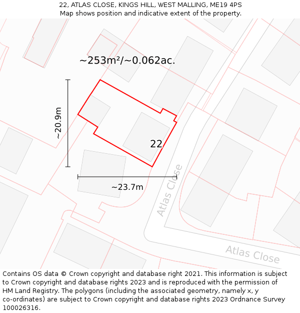 22, ATLAS CLOSE, KINGS HILL, WEST MALLING, ME19 4PS: Plot and title map