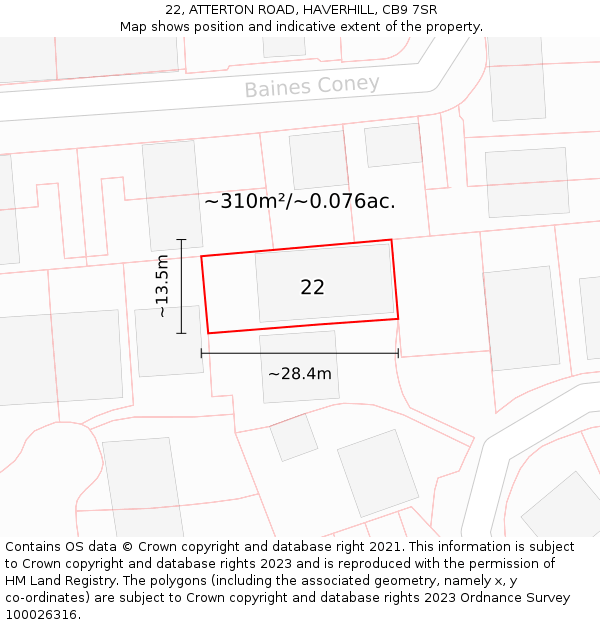 22, ATTERTON ROAD, HAVERHILL, CB9 7SR: Plot and title map