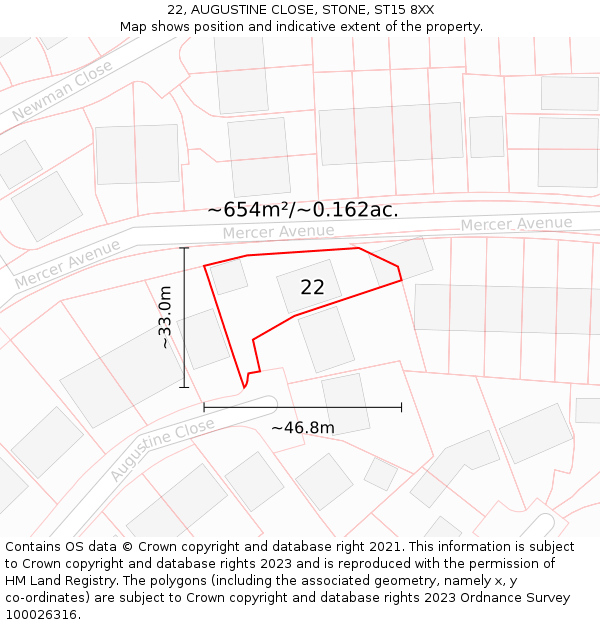 22, AUGUSTINE CLOSE, STONE, ST15 8XX: Plot and title map