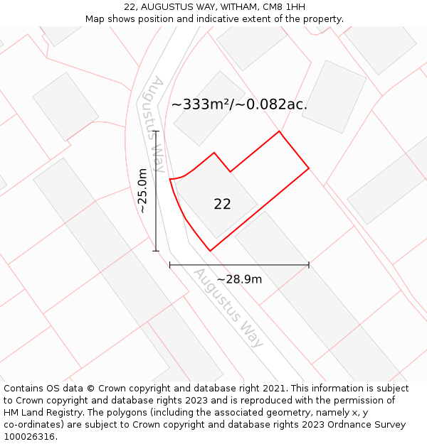22, AUGUSTUS WAY, WITHAM, CM8 1HH: Plot and title map