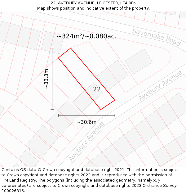 22, AVEBURY AVENUE, LEICESTER, LE4 0FN: Plot and title map