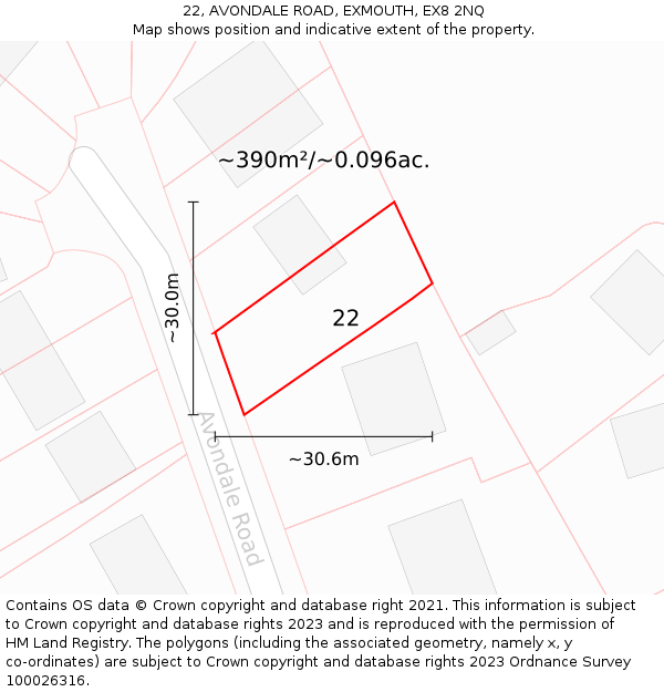 22, AVONDALE ROAD, EXMOUTH, EX8 2NQ: Plot and title map