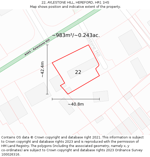 22, AYLESTONE HILL, HEREFORD, HR1 1HS: Plot and title map