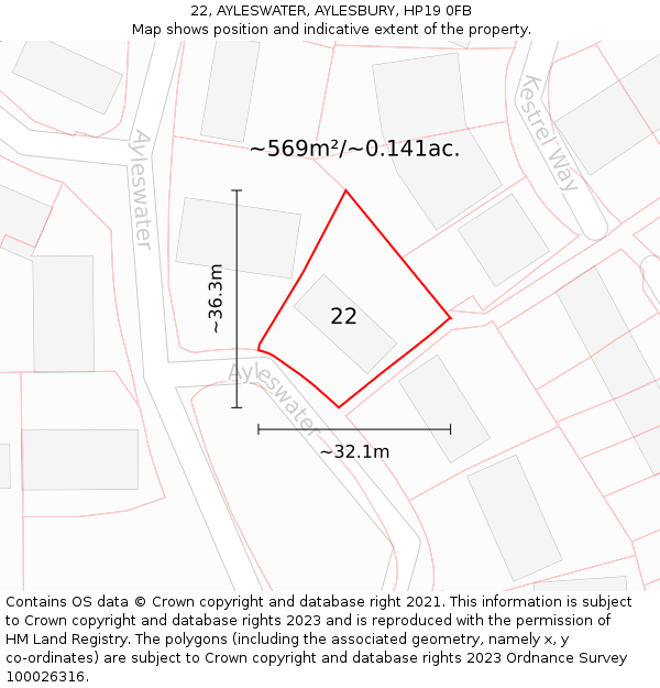 22, AYLESWATER, AYLESBURY, HP19 0FB: Plot and title map