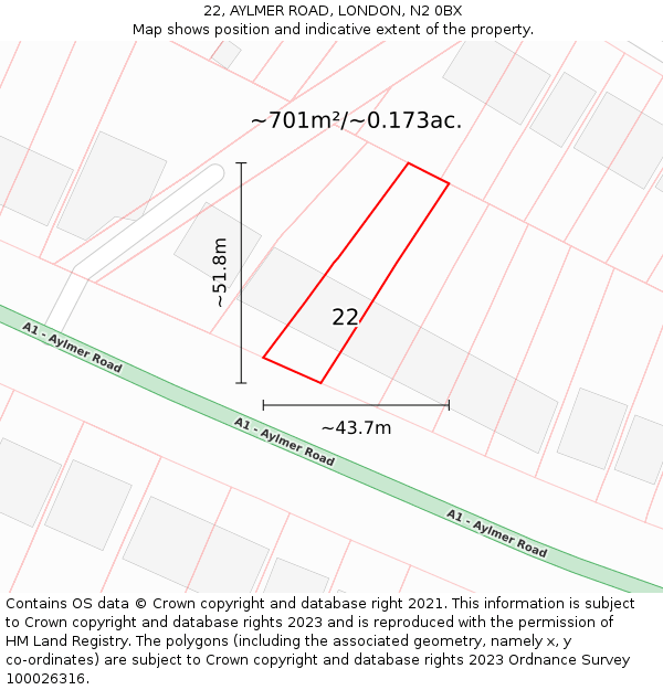 22, AYLMER ROAD, LONDON, N2 0BX: Plot and title map