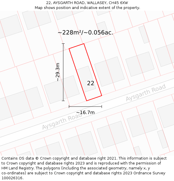 22, AYSGARTH ROAD, WALLASEY, CH45 6XW: Plot and title map