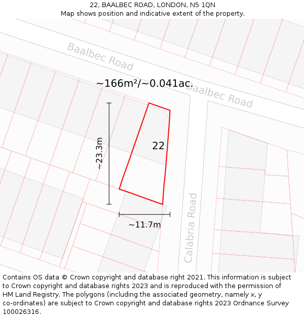 22, BAALBEC ROAD, LONDON, N5 1QN: Plot and title map
