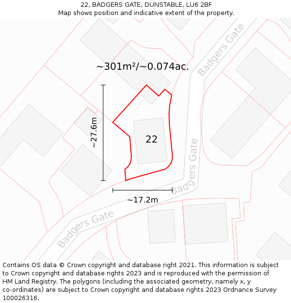 22, BADGERS GATE, DUNSTABLE, LU6 2BF: Plot and title map