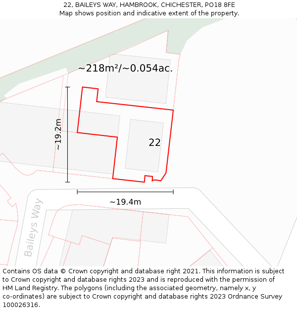 22, BAILEYS WAY, HAMBROOK, CHICHESTER, PO18 8FE: Plot and title map