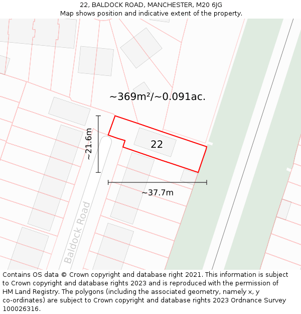 22, BALDOCK ROAD, MANCHESTER, M20 6JG: Plot and title map