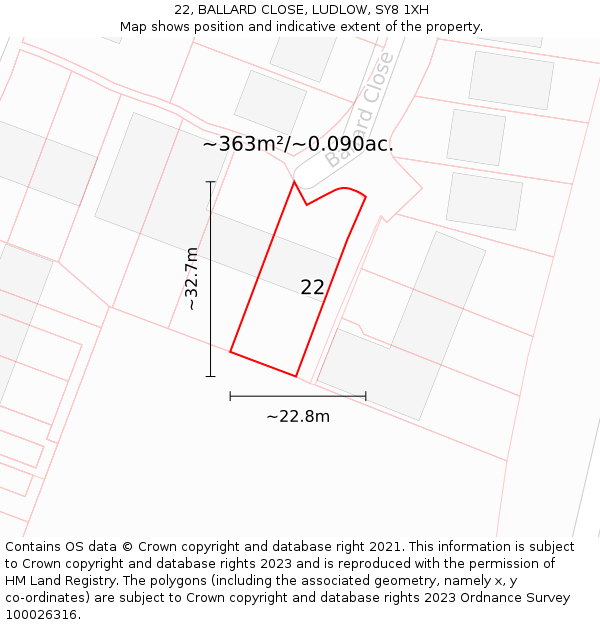 22, BALLARD CLOSE, LUDLOW, SY8 1XH: Plot and title map