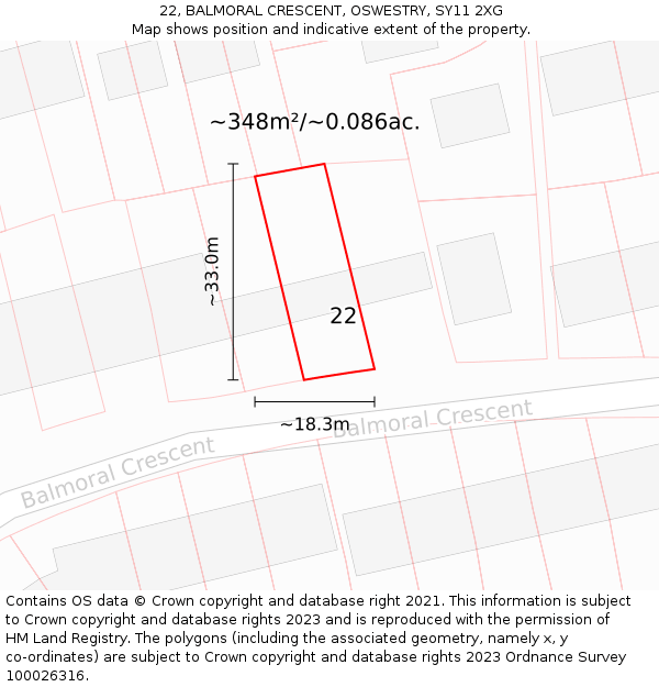 22, BALMORAL CRESCENT, OSWESTRY, SY11 2XG: Plot and title map