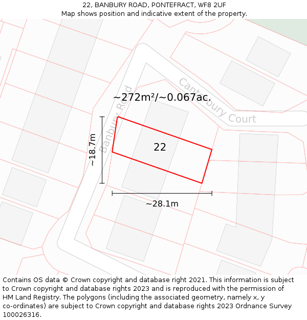 22, BANBURY ROAD, PONTEFRACT, WF8 2UF: Plot and title map