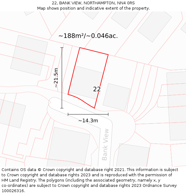 22, BANK VIEW, NORTHAMPTON, NN4 0RS: Plot and title map