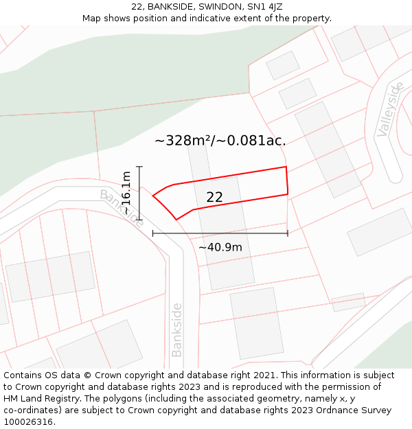22, BANKSIDE, SWINDON, SN1 4JZ: Plot and title map