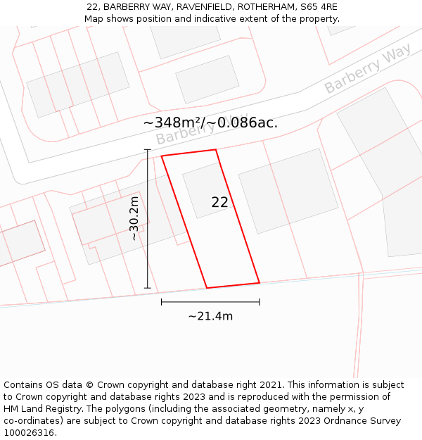 22, BARBERRY WAY, RAVENFIELD, ROTHERHAM, S65 4RE: Plot and title map