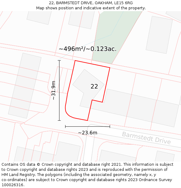 22, BARMSTEDT DRIVE, OAKHAM, LE15 6RG: Plot and title map