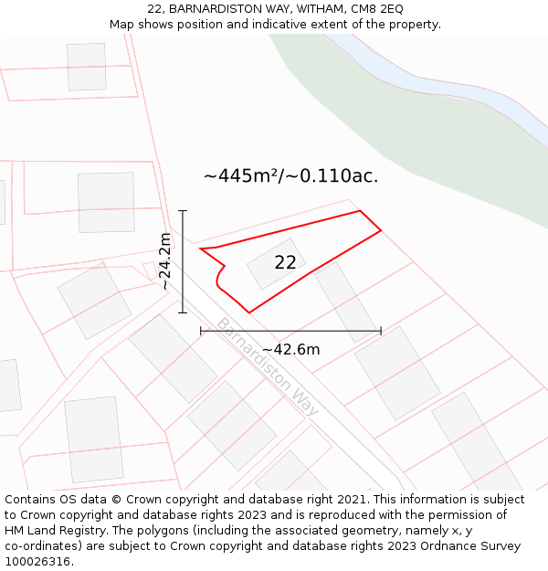 22, BARNARDISTON WAY, WITHAM, CM8 2EQ: Plot and title map