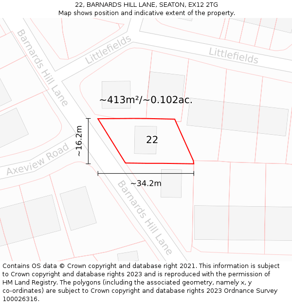 22, BARNARDS HILL LANE, SEATON, EX12 2TG: Plot and title map