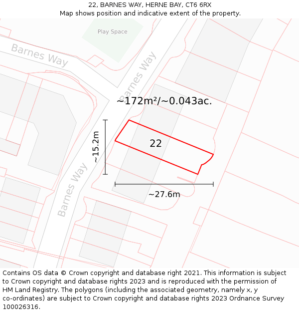 22, BARNES WAY, HERNE BAY, CT6 6RX: Plot and title map