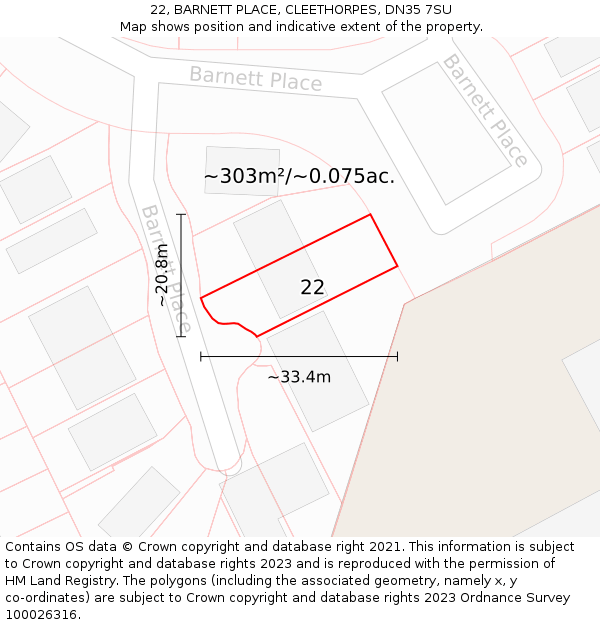 22, BARNETT PLACE, CLEETHORPES, DN35 7SU: Plot and title map
