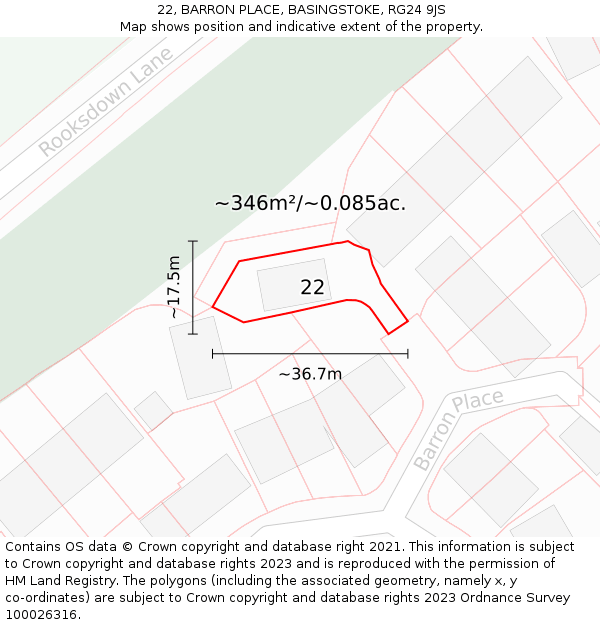 22, BARRON PLACE, BASINGSTOKE, RG24 9JS: Plot and title map