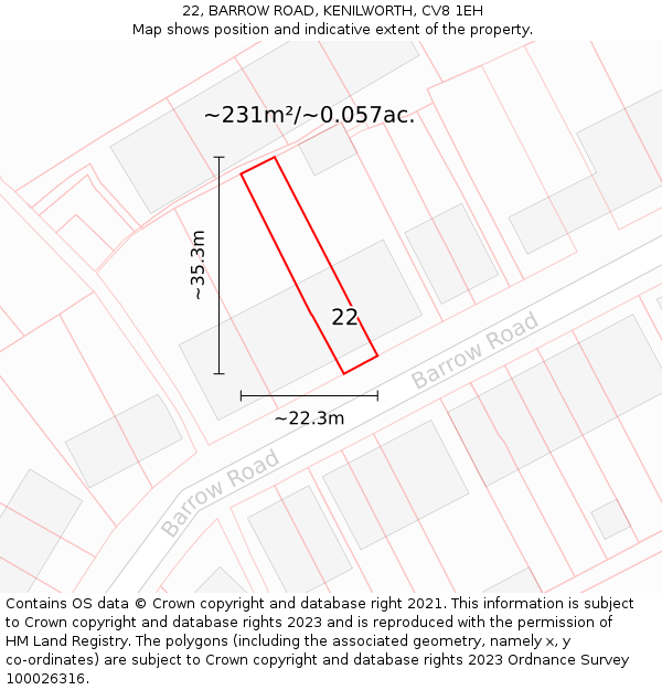 22, BARROW ROAD, KENILWORTH, CV8 1EH: Plot and title map