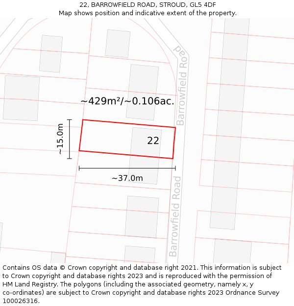 22, BARROWFIELD ROAD, STROUD, GL5 4DF: Plot and title map