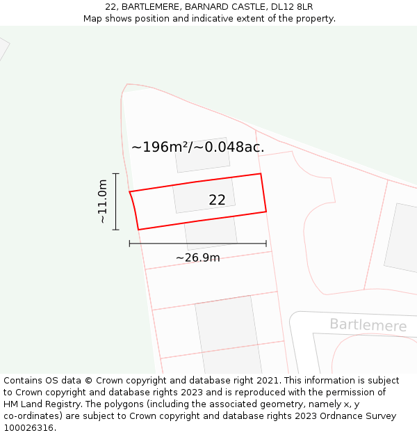 22, BARTLEMERE, BARNARD CASTLE, DL12 8LR: Plot and title map