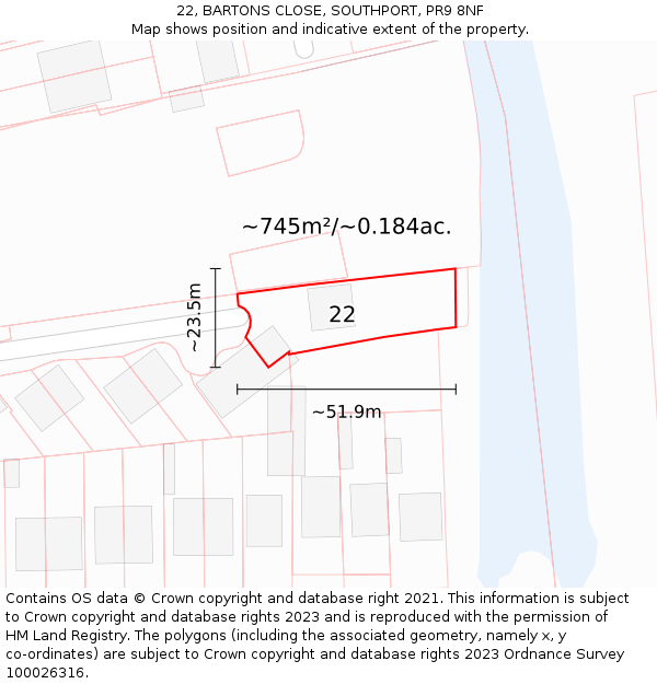 22, BARTONS CLOSE, SOUTHPORT, PR9 8NF: Plot and title map